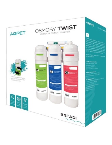 AQPET IMPIANTO OSMOSI INVERSA TWIST 3 STADI 50 GALLONI (189 litri) FILMATEC NUOVO SISTEMA SGANCIO RAPIDO