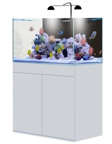 AQPet Kit Acquario Kubic 90 bianco laccato con supporto vetro extrachiaro accessoriato di tutta la tecnica