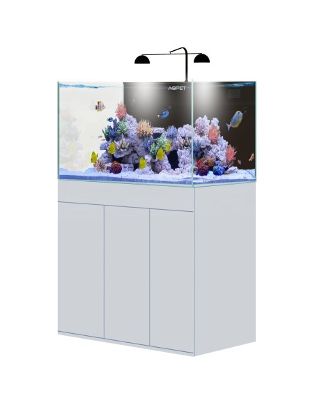 AQPet Kit Acquario Kubic 120 bianco laccato lucido ccon supporto vetro extrachiaro accessoriato di tutta la tecnica
