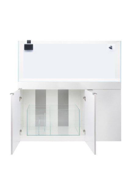 AQPet Kit Acquario Kubic 120 bianco laccato lucido ccon supporto vetro extrachiaro accessoriato di tutta la tecnica