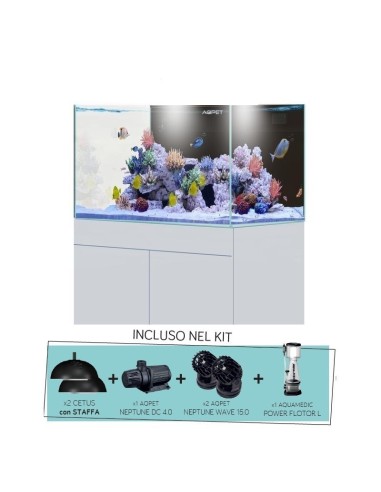 AQPet Kit Acquario Kubic 120 bianco laccato lucido ccon supporto vetro extrachiaro accessoriato di tutta la tecnica