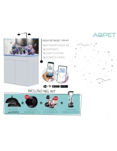 AQPet Kit Acquario Kubic 90 bianco laccato con supporto vetro extrachiaro accessoriato di tutta la tecnica 2