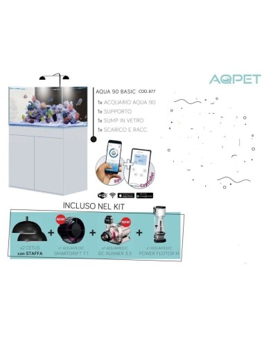 AQPet Kit Acquario Kubic 90 bianco laccato con supporto vetro extrachiaro accessoriato di tutta la tecnica