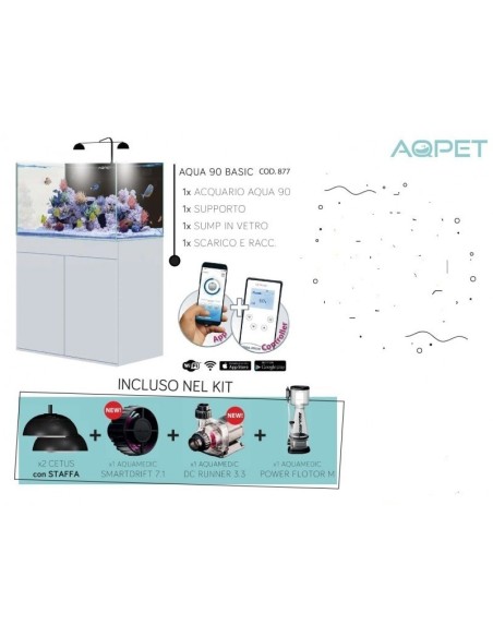 AQPet Kit Acquario Kubic 90 bianco laccato con supporto vetro extrachiaro accessoriato di tutta la tecnica