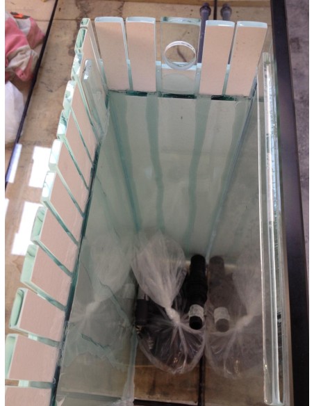 Vasca Acquario Artigianale Professionale  IN TOTAL VETRO EXTRA CHIARO -  130X50X55H - 357LT (CON SUPPORTO MOBILE)