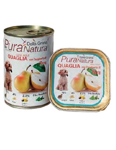 Della Grana Pura natura alimento umido per cani con quaglia e aggiunta di pere 400 gr