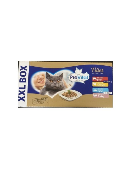 Prevital XXL BOX fillet selection  per Gatti Adulti con Pollo, Manzo, Tonno e Tacchino da 48bstx85 gr
