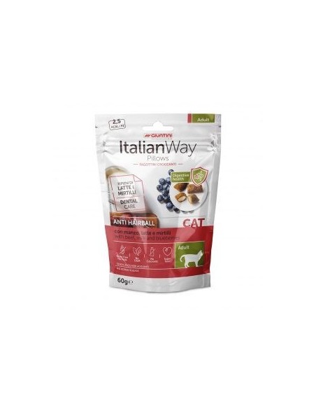 Italianway Pillows ricco con manzo, latte e mirtilli Anti hairball Adult 60 gr