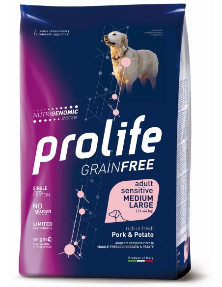 Prolife Grain Free Adult Sensitive Maiale E Patate- Medium/Large kg 2.5