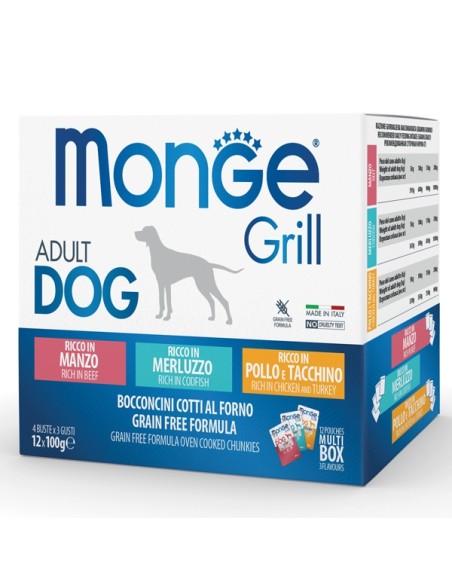 Monge  Grill Adult Multibox Mix Manzo - Merluzzo - Pollo 12x 100 gr
