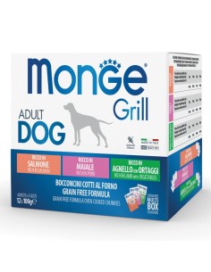 Monge - Grill Adult Multibox Mix Salmone - Maiale - Agnello e ortaggi 12x100 gr