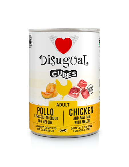 Disugual cubes cani con pollo ,prosciutto crudo e melone 400 gr