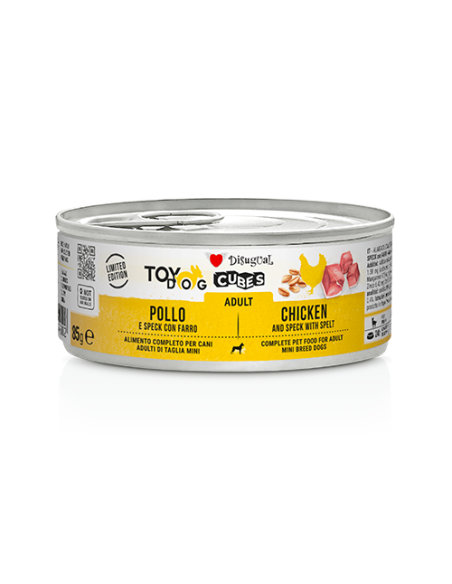 Disugual cubes adult toydog con pollo ,speck e farro 85 gr