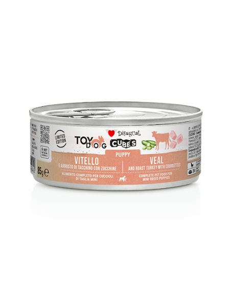 Disugual cubes puppy toydog con tacchino,prosciutto cotto con riso 85 gr